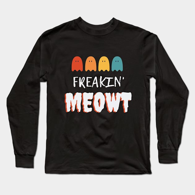 Freakin' Meowt Halloween Ghost Long Sleeve T-Shirt by Artistic April